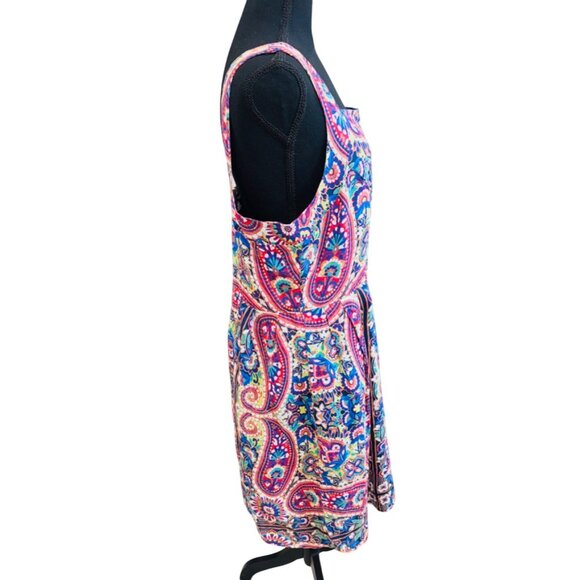 Lands End 100% Linen Apron Dress Pockets 14 Multicolor Paisley Floral Office Chu - Picture 5 of 11